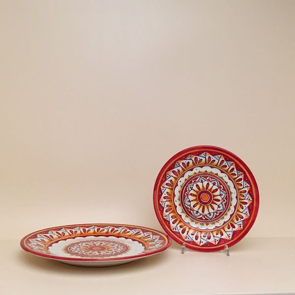  SET OF DINNER PLATES CM.28D. DESIGN: GEOMETRIC - RED